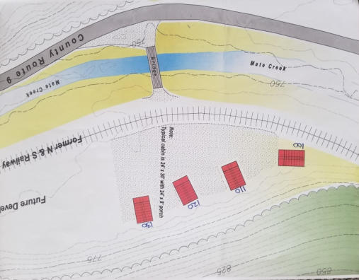 Map of the four cabins at Coal Camp Lodging which serves the entire Hatfield McCoy Trail System